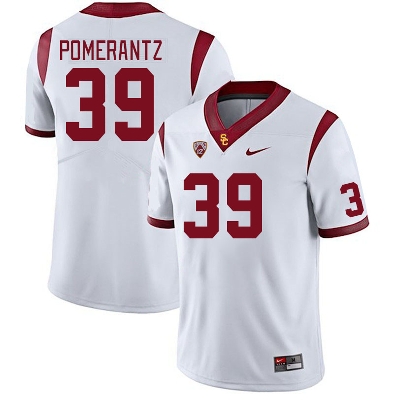 Men #39 Garrett Pomerantz USC Trojans College Football Jerseys Stitched Sale-White - Click Image to Close